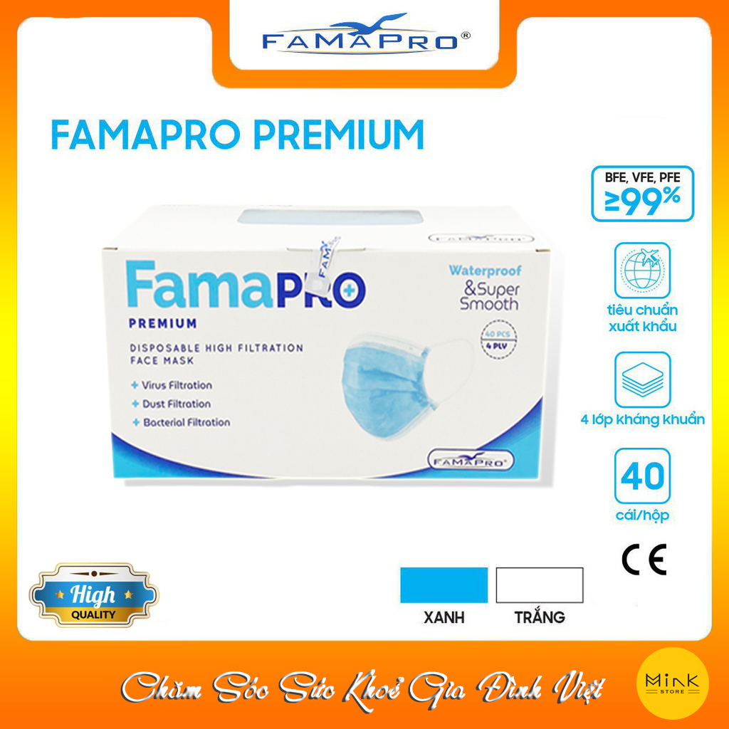 Khẩu trang y tế cao cấp 4 lớp kháng khuẩn Famapro Premium