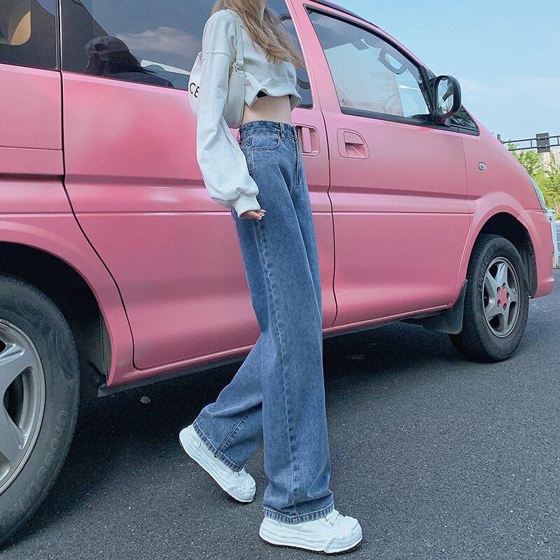 Quần jeans nữ cạp cao ống rộng 1 cúc retro mẫu mới 2022 hàng Quảng Châu mã #661