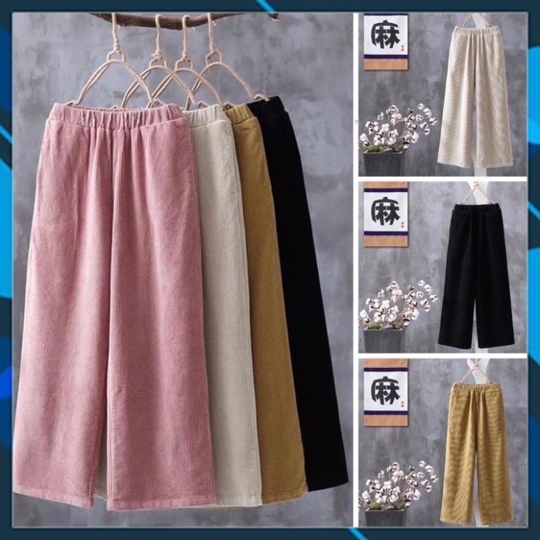 Quần ống rộng nữ chất nhung tăm quần ống suông nữ dài hot hit cạp chun 951