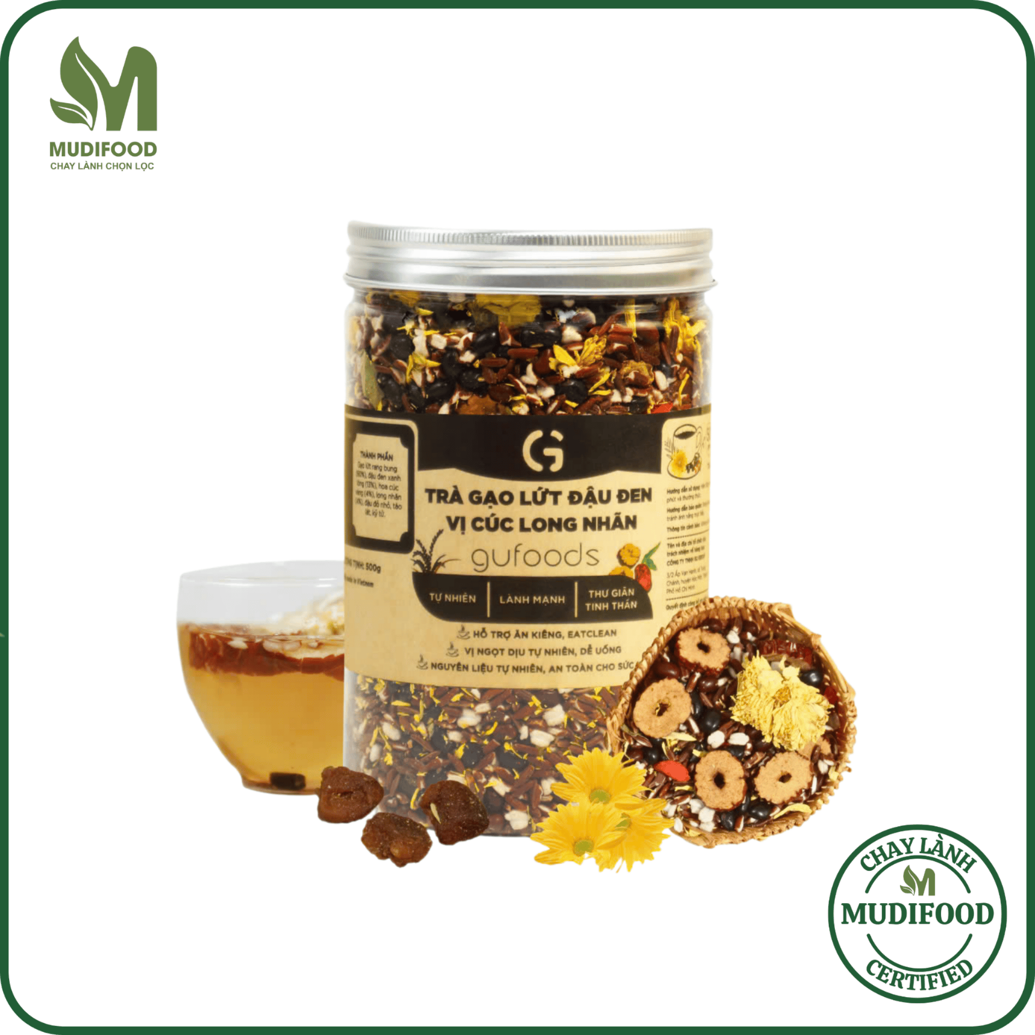[Vị Cúc Long Nhãn] - Trà Gạo Lứt Đậu Đen GUfoods 500g - Thanh Nhiệt, Mát Gan, Cải Thiện Giấc Ngủ, Tốt Cho Tim Mạch, Giảm Cân, Eatclean, Healthy