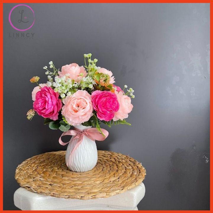 Lọ Hoa Hồng Trà Bình Hoa Decor Bàn Kệ Tủ Giá Sách