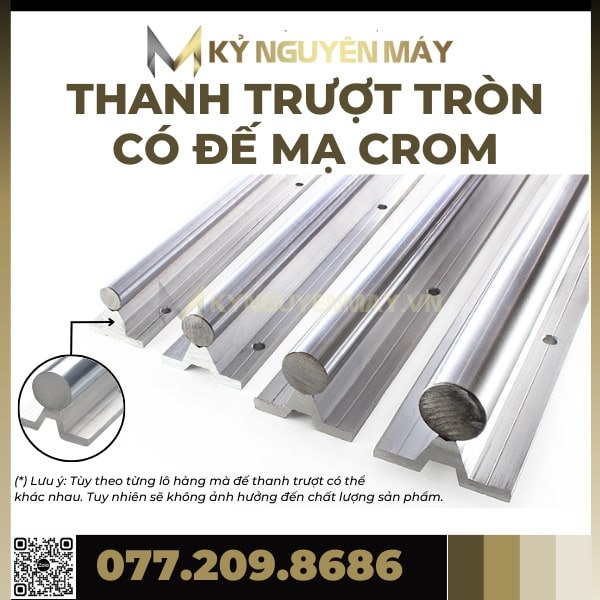 Thanh Trượt Tròn Có Đế Trục 35, 40, 50, Thanh Ray Trượt Có Đế SBR35, SBR40, SBR50, Ray Trượt Dài 1000mm
