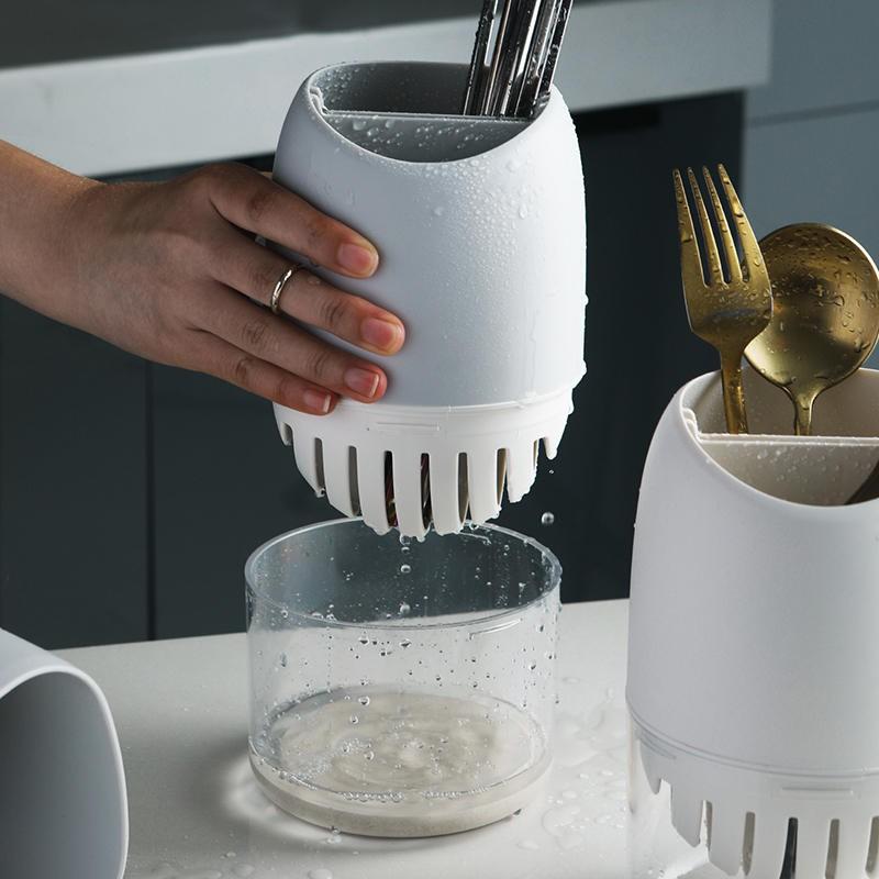 Ống Đựng Đũa Bắc Âu Đặt Bàn Nhựa PP Cao Cấp | Có Khay Hứng Nước | Jianxia