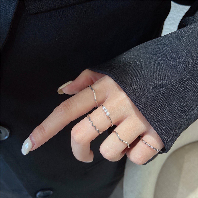 Bộ 5 chiếc nhẫn đeo ngón phong cách Hàn Quốc