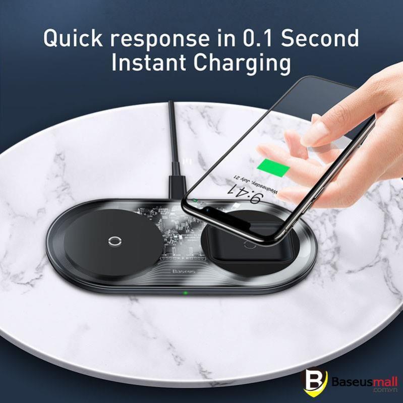 Baseus -BaseusMall VN Đế sạc nhanh không dây Baseus Simple 2 in 1 Wireless Charger 15W (Hàng chính hãng