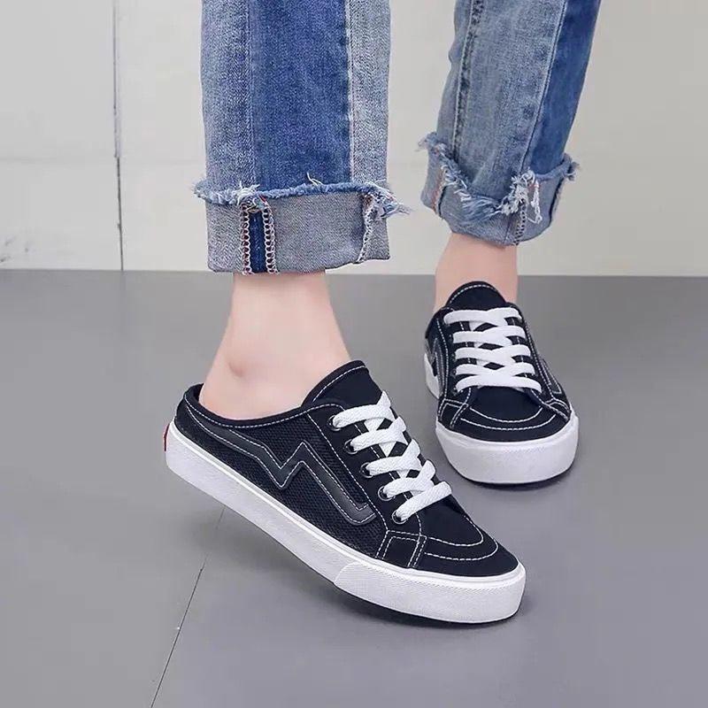 Giày lười đế bằng phối lưới thoáng khí thời trang mùa hè Hàn Quốc mới cho nữ 2021