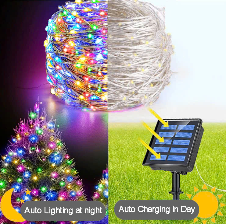 Cuộn Dây Đèn LED Trang Trí Sân Vườn Năng Lượng Mặt Trời – Nhiều Màu, Siêu Đẹp, Dài 22m