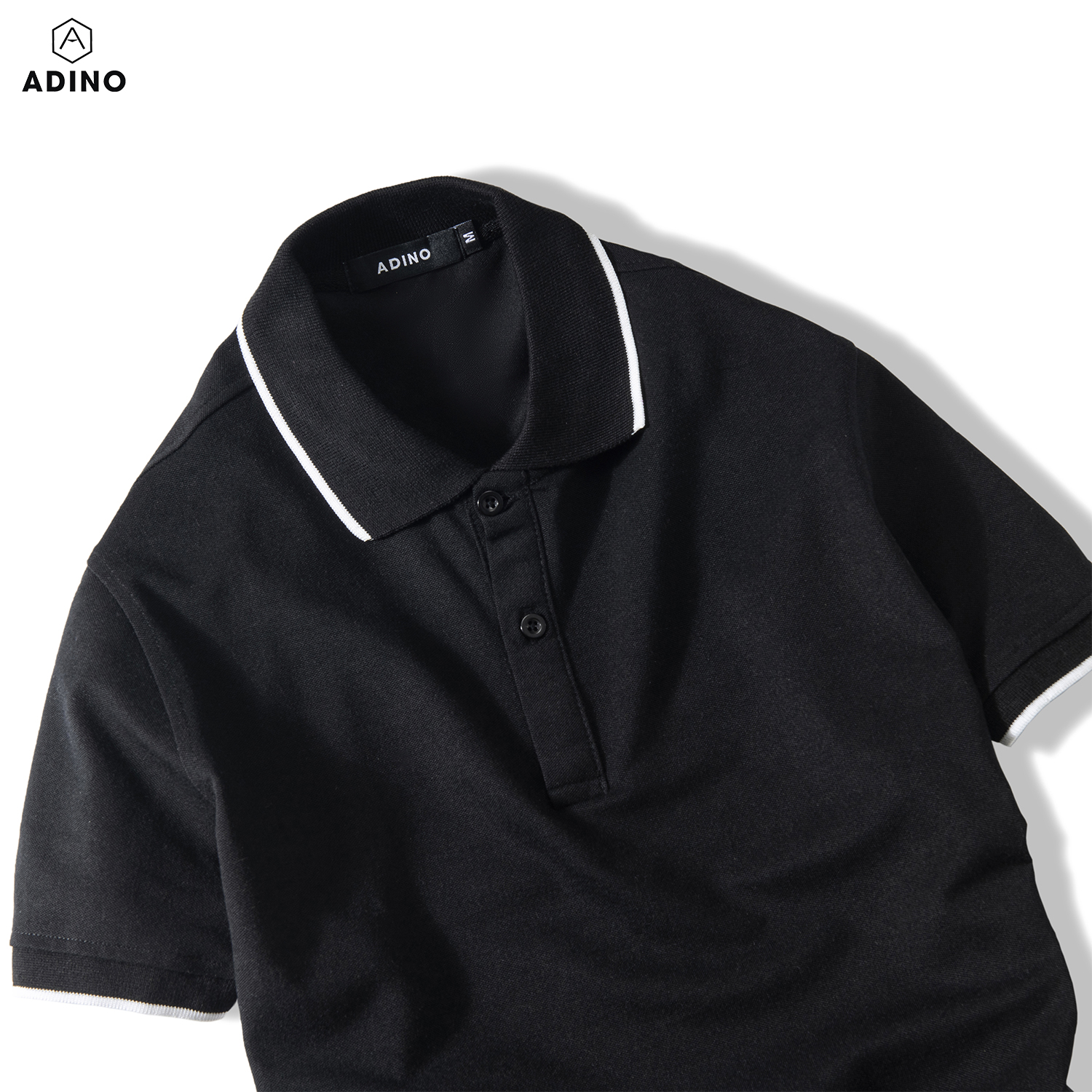 Áo polo nữ ADINO màu đen phối viền xẻ lai vải cotton co giãn dáng slimfit trẻ trung APN02