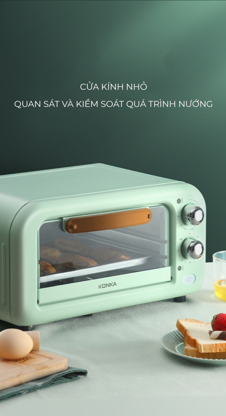 Lò nướng điện mini KONKA KAO-1202E, nướng bánh mì, nướng thịt, cánh gà ngon, sử dụng cho 1-3 người, bảo hành 12 tháng Hàng chính hãng