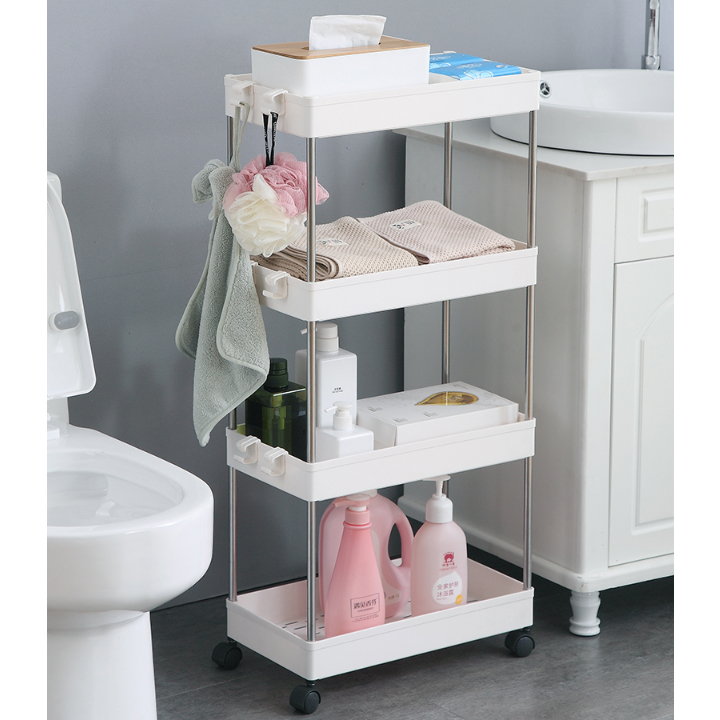 Kệ Nhà Tắm 4 Tầng Để Dầu Gội Sữa Tắm, Có Bánh Xe Di Chuyển Linh Hoạt Để Khe Hẹp Tiết Kiệm Diện Tích Tận Dụng Không Gian Hở - Giao Màu Ngẫu Nhiên