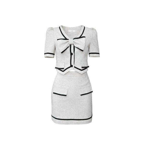 SET ÁO CROPTOP XÁM VIỀN NƠ NGỰC + CHÂN VÁY VIỀN