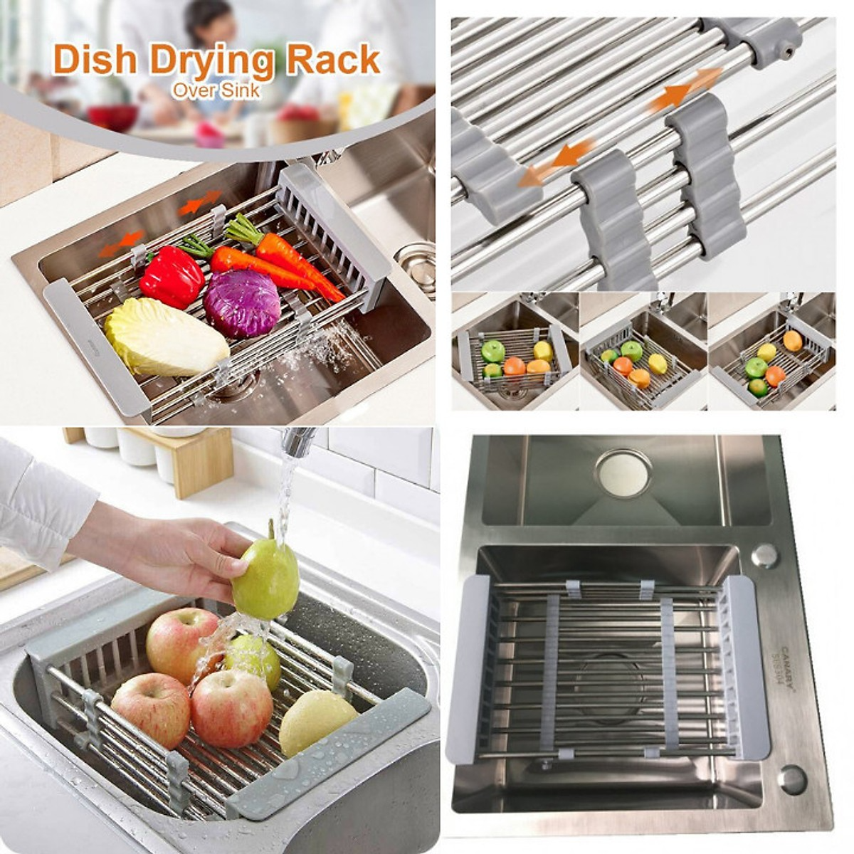 Combo chậu rửa chén bát inox GREENENVI kích thước 78x43 hai hố lệch, vòi rửa bát inox nóng lạnh Lò xo, rá inox, bình xà phòng, bộ xả chậu