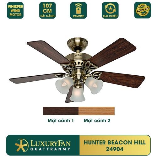 Quạt trần cho không gian nhỏ HUNTER BEACON HILL - Cánh gỗ, Sải cánh 107cm, Tích hợp đèn trang trí, Hàng chính hãng