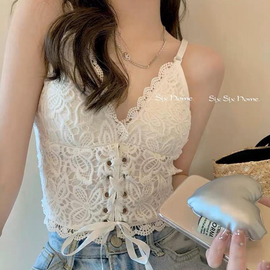 Áo croptop ren kiểu bra PINKSTORE29 phối dây buộc phong cách gợi cảm A5645