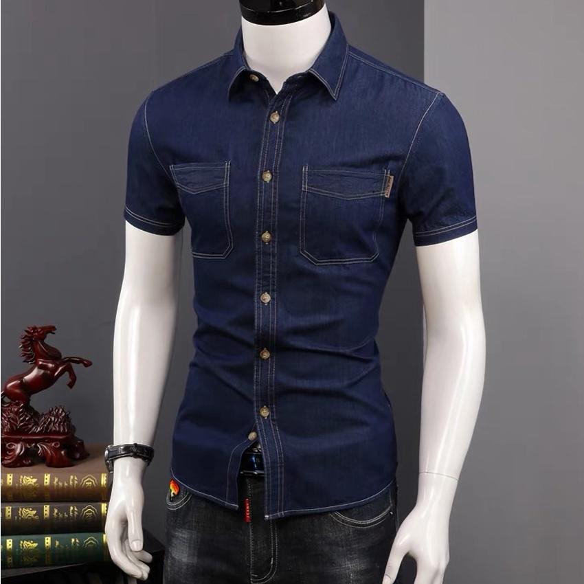 Áo sơ mi cộc nam giả bò chất liệu Polyester phong cách thể thao slim filt trẻ trung năng đông co giãn 4 chiều mã N48