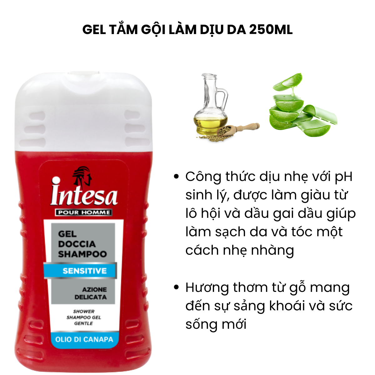 Sữa Tắm Gội Dạng GEL 250ml Thương Hiệu Intesa Cao Cấp Từ Ý KÈM Dao Cạo Râu Hàn 2 Lưỡi