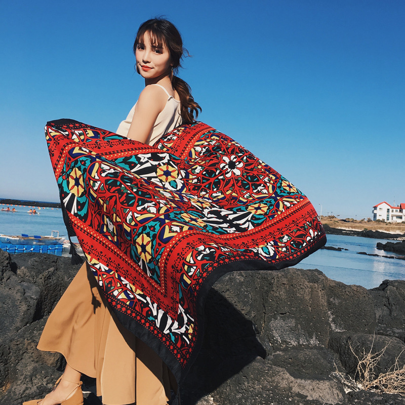 Khăn Choàng Quàng Cổ Boho Họa Tiết Thổ Cẩm Đi Biển Vintage - Chất Liệu Cotton - Size:90x180cm - Mã KC003