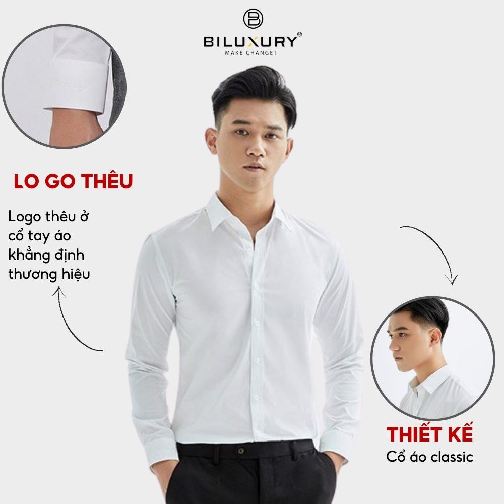 Áo sơ mi nam trắng dài tay Biluxury basic trơn phom regular vải sợi sồi cao cấp 6SMDB120TRK