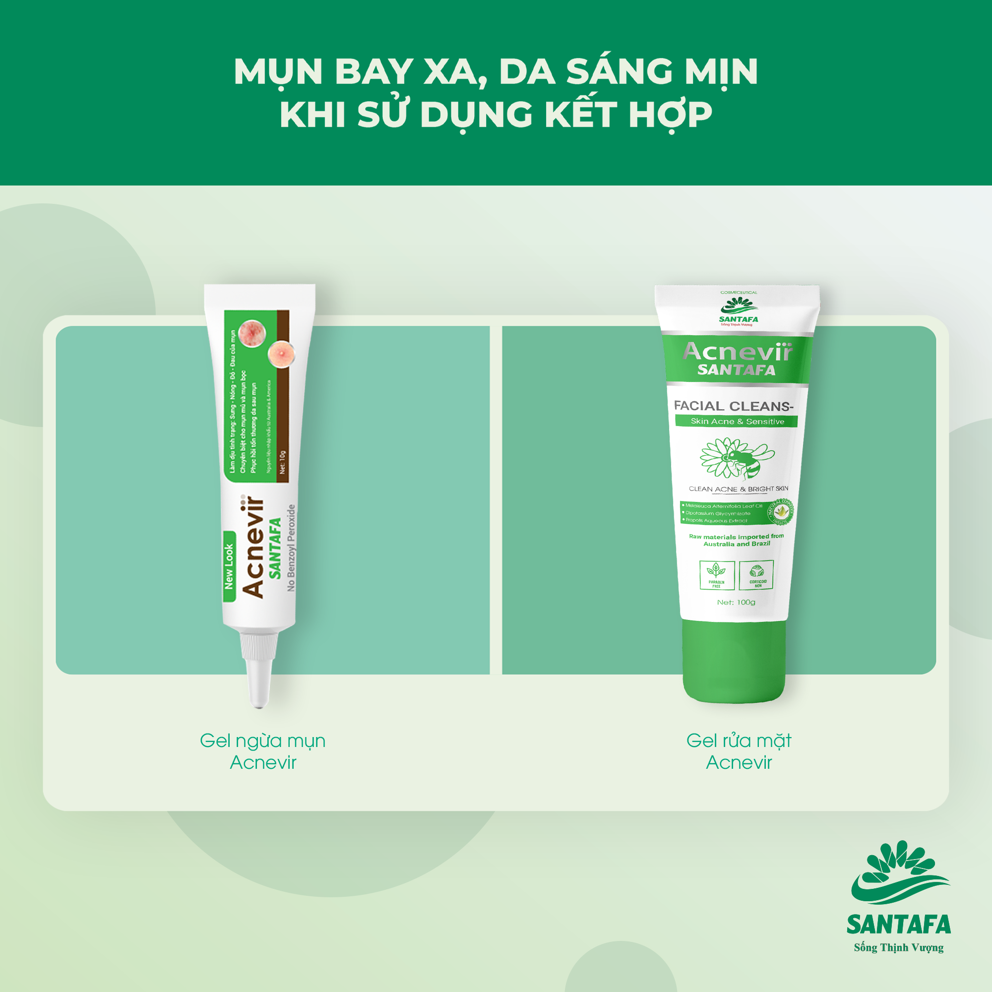 Sữa rửa mặt Acnevir Santafa - Giúp làm sạch bụi bẩn trên da,Làm giảm và ngăn ngừa mụn quay trở lại - Tuyp 50g/100g