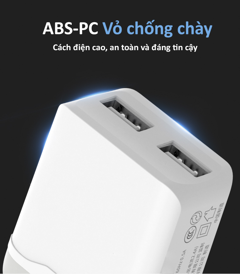 Củ sạc nhanh 2.4A 2 cổng USB PKCB - Hàng chính hãng