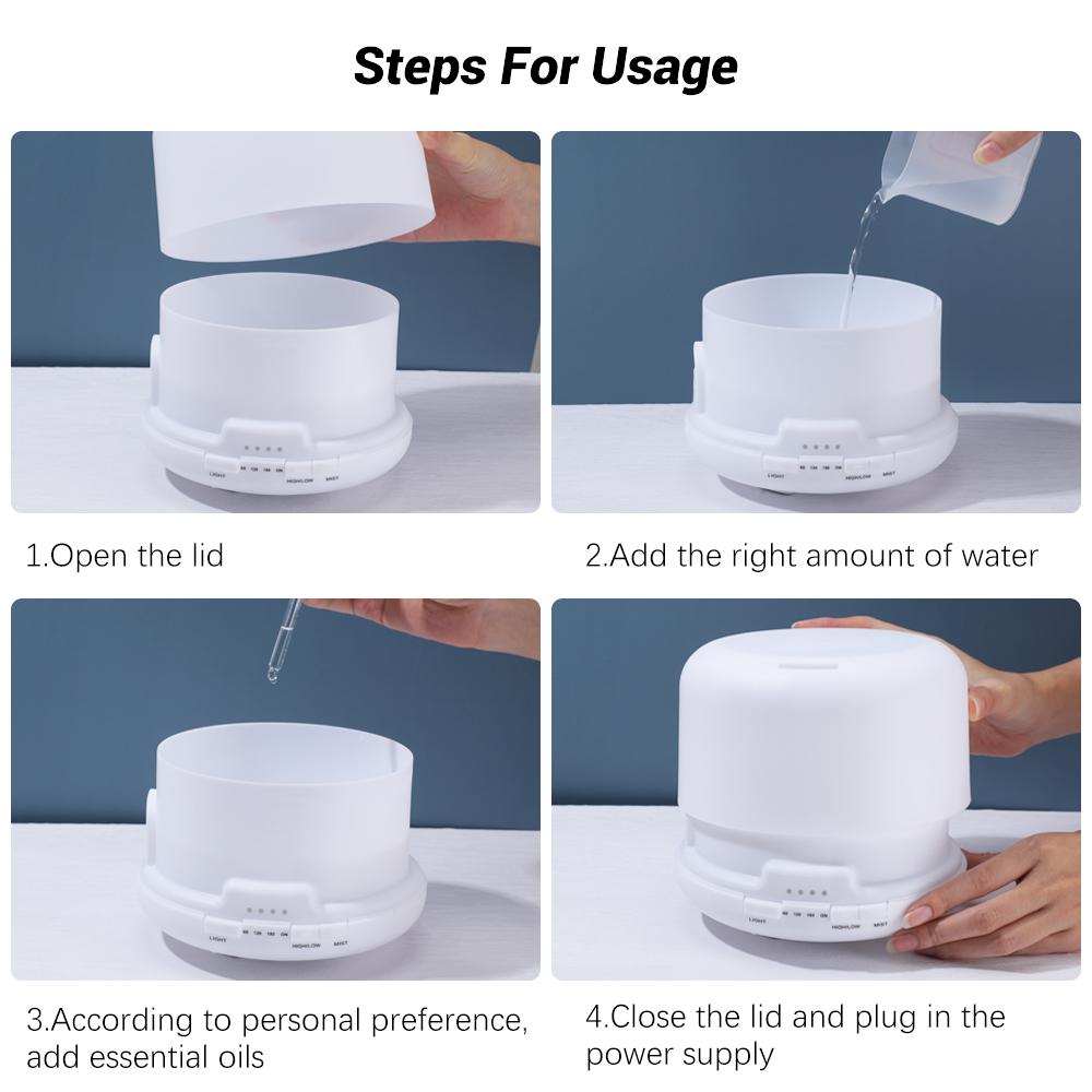 7 Màu Đèn LED Ánh Sáng Điện Máy Tạo Độ Ẩm Không Khí Tinh Tinh Dầu Khuếch Tán Tinh Dầu 500ML Siêu Âm Thanh Máy Tạo Độ Ẩm Phun Sương Tạo