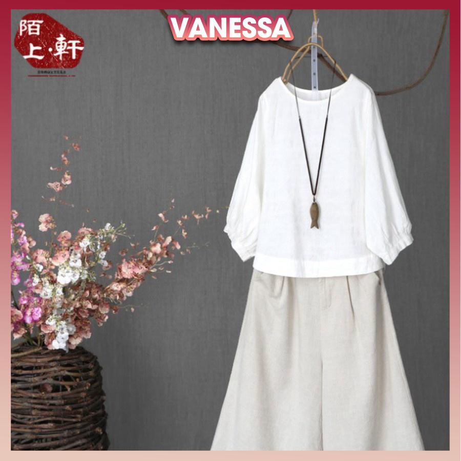 Áo kiểu nữ phong cách Hàn Quốc, áo đũi nữ Vanessa Stylish, form vừa xinh, chất liệu Đũi tơ mềm mát AKH.46