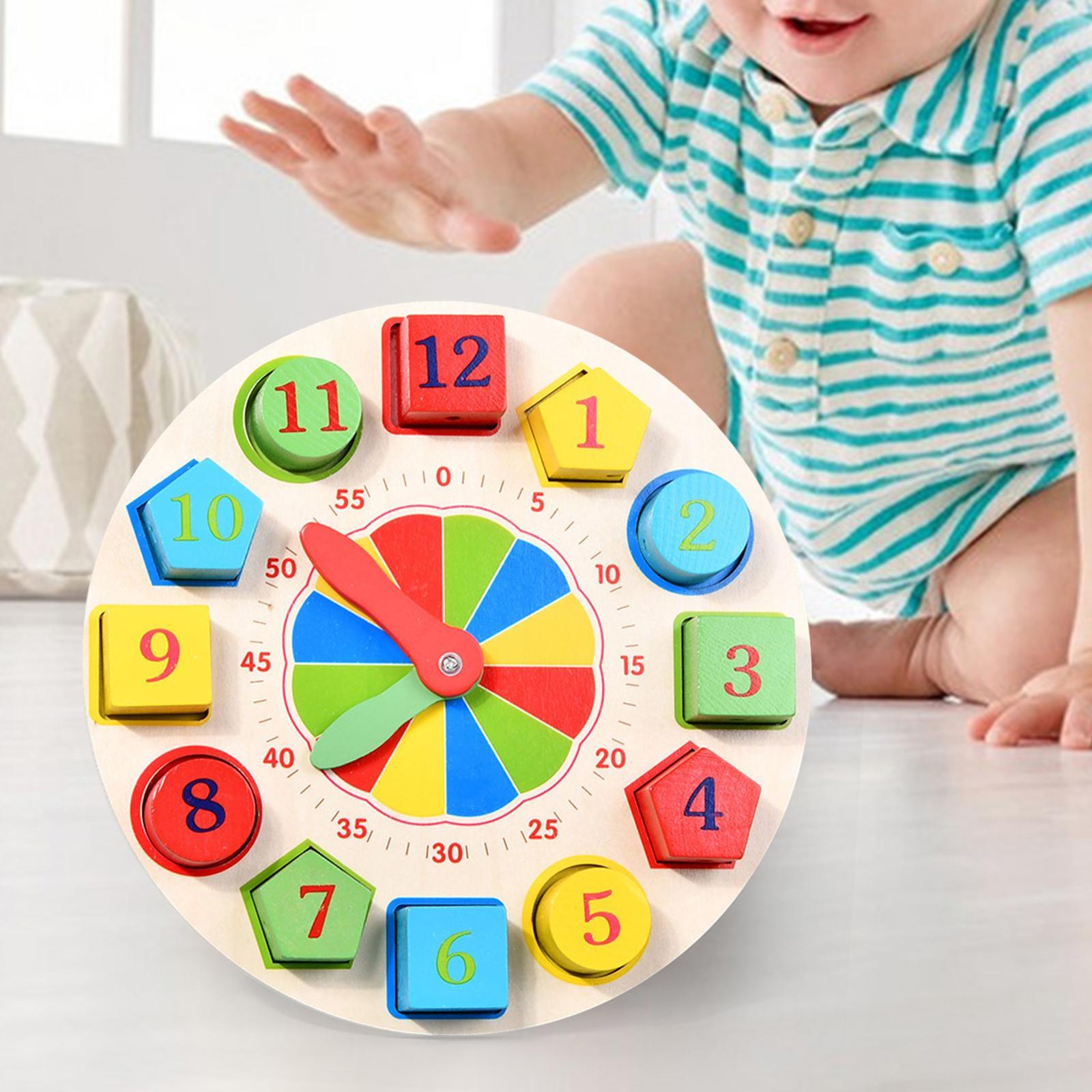 Montessori Wooden Clock Toys Wooden Lacing Threading Toys for Baby Boys