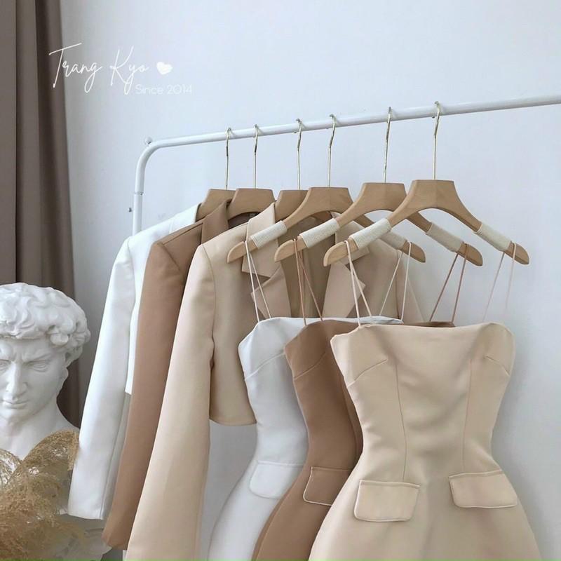 Set đầm 2 dây kèm áo khoác vét chất tuyết mưa -U