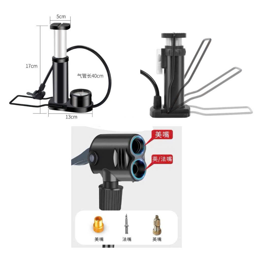 bơm đạp chân dùng bơm xe máy bơm xe đạp với các đầu van đa năng