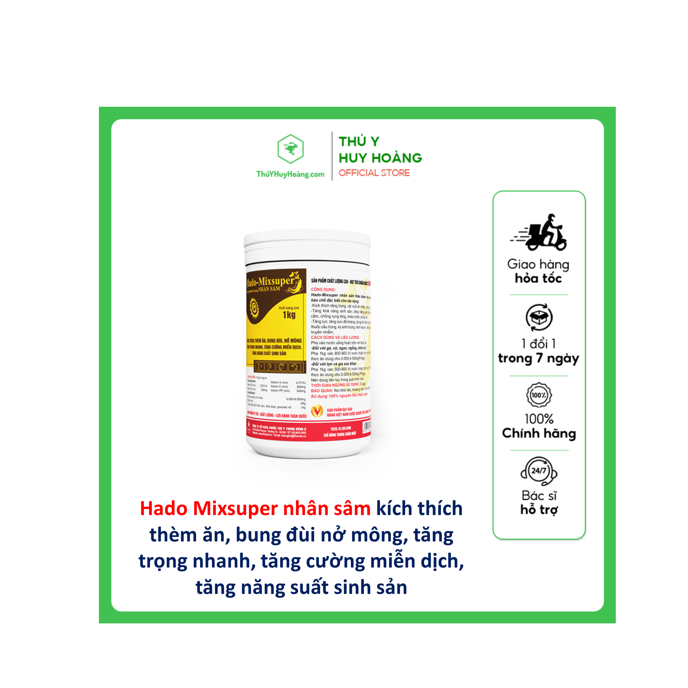 Hado-Mixsuper nhân sâm Kích thích tăng trọng, vật nuôi ăn nhiều, chống lớn, Tăng khả năng sinh sản, tăng sức đề kháng