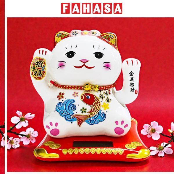 Tượng Mèo Thần Tài Vẩy Tay 12 cm - Trang Trí Tết - T87 - Tai Mèo Màu Đỏ