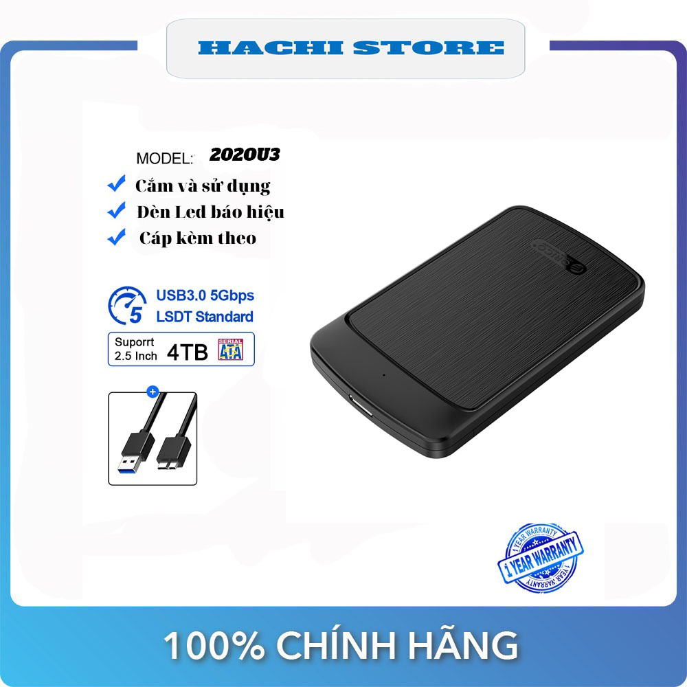 Hộp Đựng Ổ Cứng ORICO 2020U3-BK 2.5"" SSD/HDD SATA 3 USB 3.0 Hàng Chính Hãng