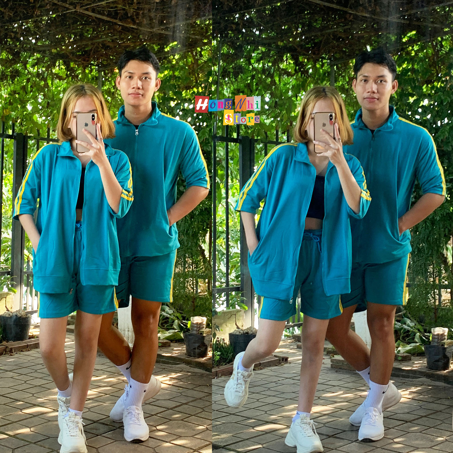 Set Bộ Thể Thao Oversize Ulzzang Unisex Áo Khoác Tay Ngắn Quần Short Màu Xanh Cao Cấp - MM - M