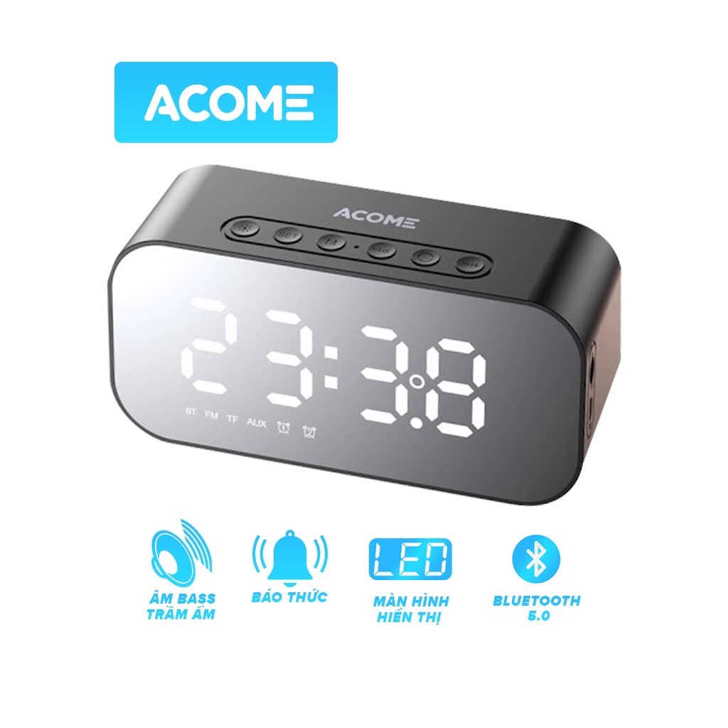 Loa Bluetooth ACOME A5 5W Màn Hình LED Đồng Hồ Báo Thức - Hỗ Trợ Thẻ Nhớ &amp; Nghe FM - Hàng Chính Hãng