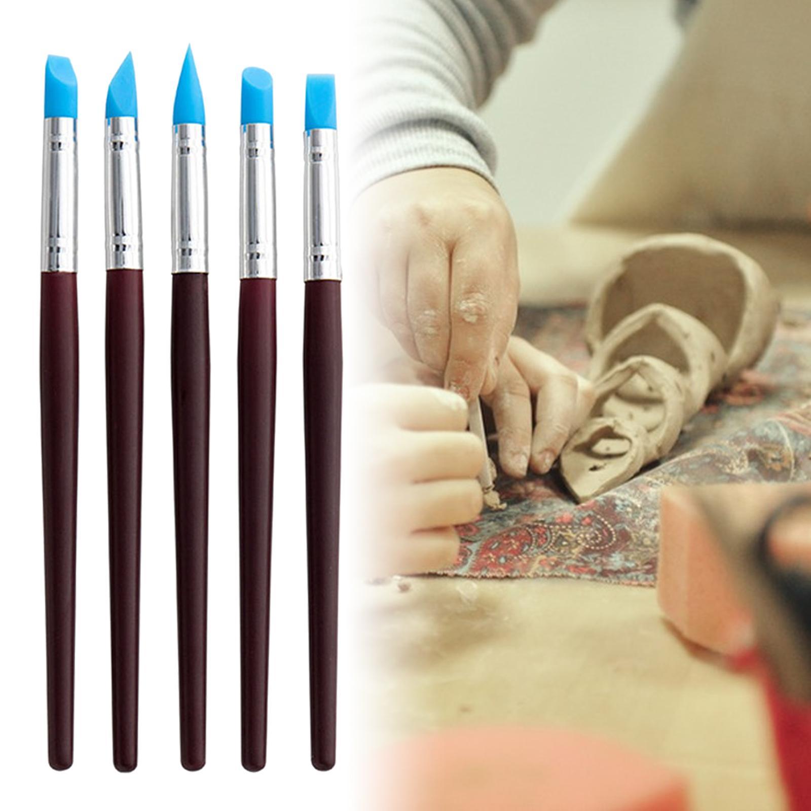 5x Polymer Clay Tools, Silicone Polymer Clay Sculpting Tools, Rubber Tip Paint Brushes Set Pottery Clay Tools for Decorating Carving Polymer