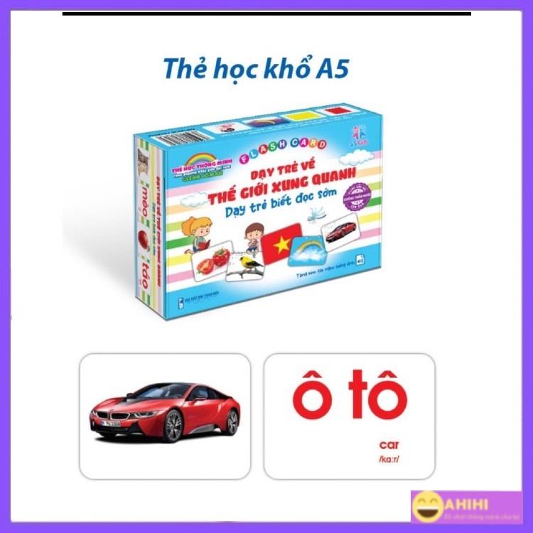 Đồ chơi Bộ thẻ học thông minh flash card khổ A5 ,bộ thẻ dạy bé nhận biết thế giới xung quanh loại 15*21cm không thấm nước Ahihi