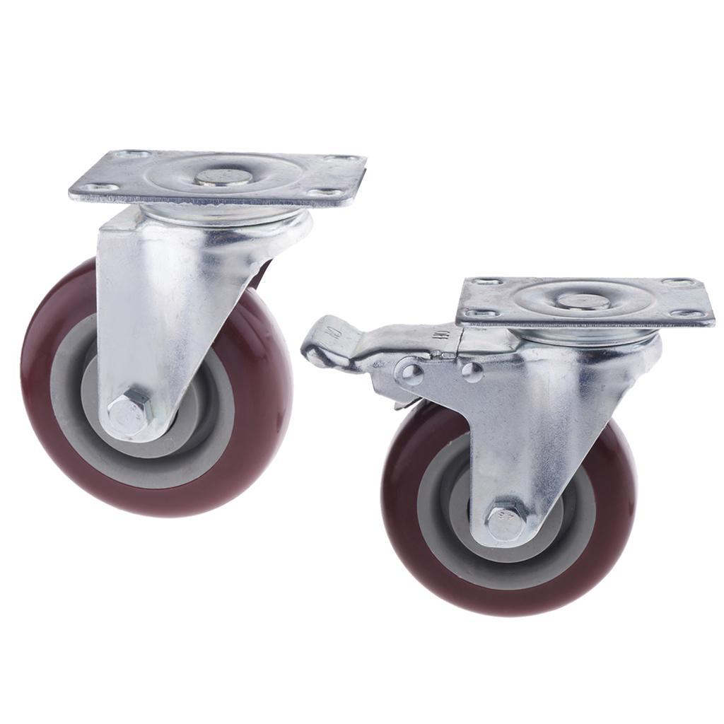 2pcs 4 Inch Swivel Caster Rubber Wheel Top Plate Bearing Heavy Duty - No Brake