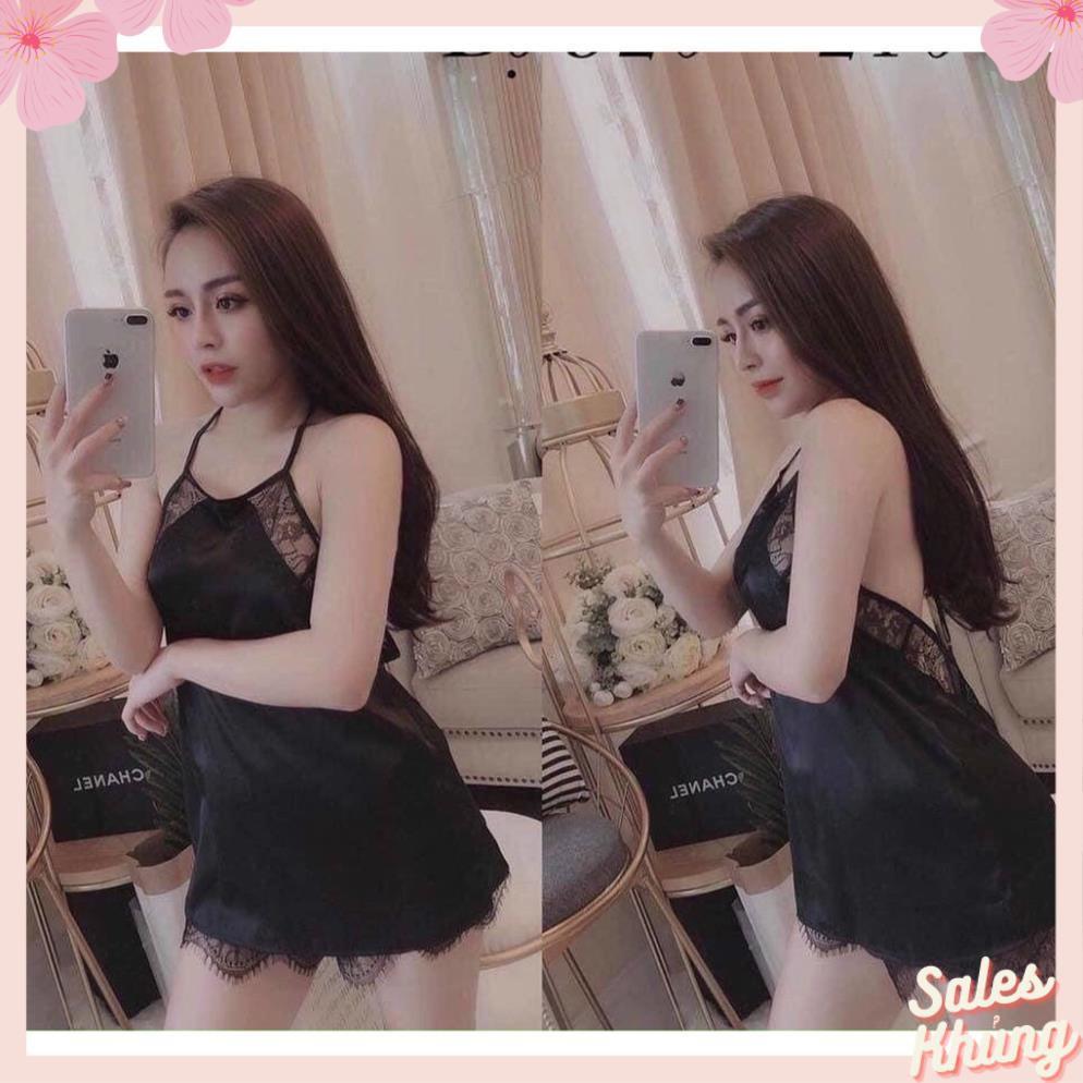 Set bộ đồ ngủ lụa yếm phối ren, đầm ngủ sexy chất liệu lụa satin cao cấp, mềm mịn mát , kèm quần ren siêu cute