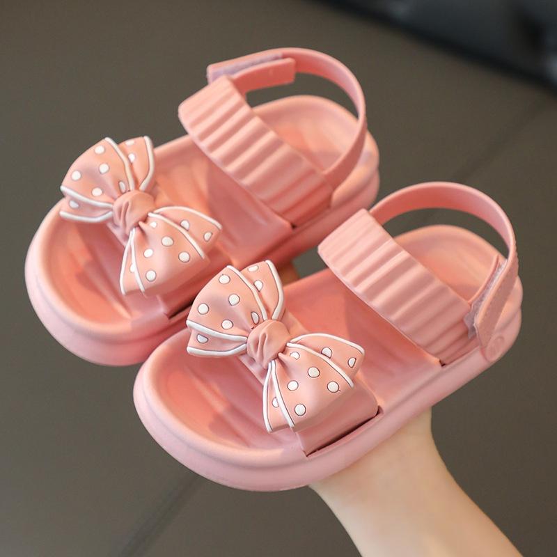 Giày sandal bé gái đi học nơ chấm bi siêu cute - Sandal cho bé đi chơi chống nước chống trơn - SE001 - Đen