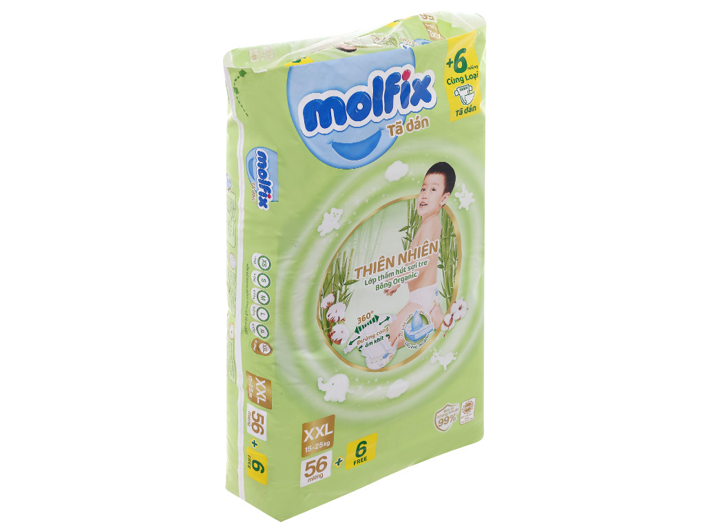 Tã/bỉm dán Molfix Thiên nhiên Jumbo XXL56 (15kg - 25kg) - Gói 56 miếng