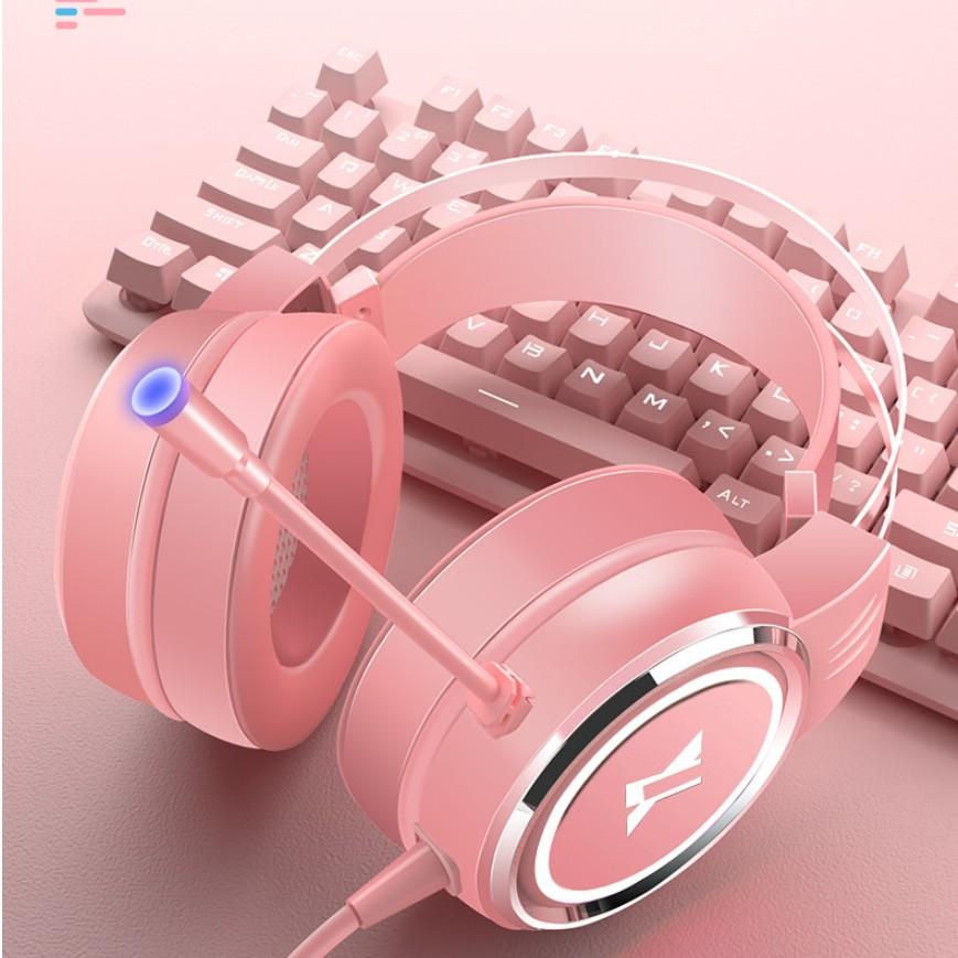 Hồng USB Có Dây Tai Nghe Tai Nghe PC Game Thủ Stereo Tai Nghe Linh Hoạt Điều Chỉnh Tai Nghe Có Mic Cho Laptop/PC/Di Động Dành Cho văn Phòng Bé Gái