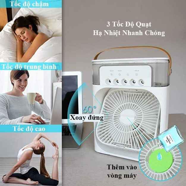 Quạt Hơi Nước Mini, Quạt Phun Sương Mini, Quạt Để Bàn 3 Chế Độ Tích Hợp Đèn Led Và Hẹn Giờ Sử Dụng, Màu Ngẫu Nhiên - Hàng Chính Hãng