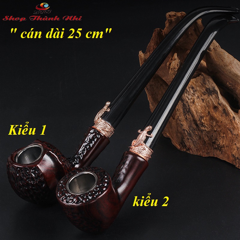 Tẩu thuốc cao cấp nhựa sừng giả vân gỗ cán dài 25 cm, họa tiết đẹp mắt sang trọng, Shop Thành Nhi