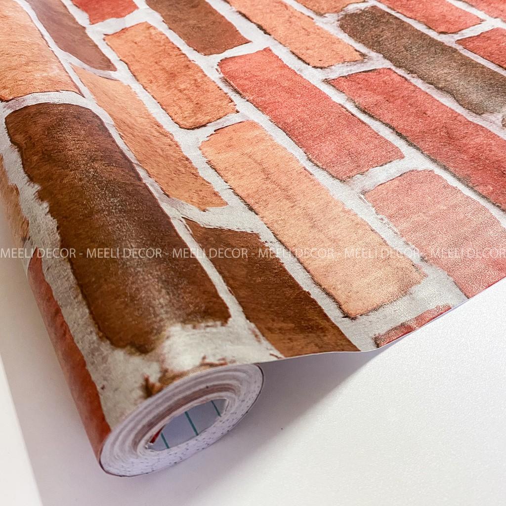 Giấy dán tường phòng khách giả gạch decal dán tường phòng ngủ sẵn keo dễ dán, kt 5m x 45cm, ME17