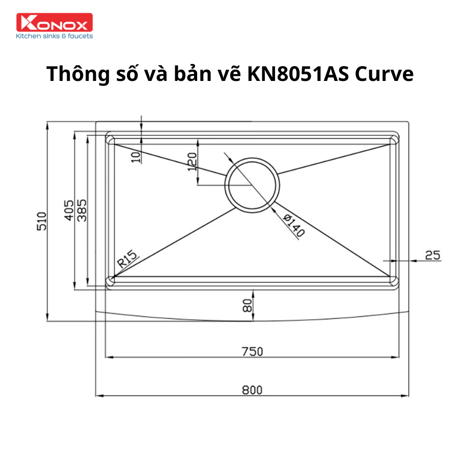 Chậu rửa bát inox 1 hố KONOX Workstation Sink – Apron Sink KN8051AS Curve