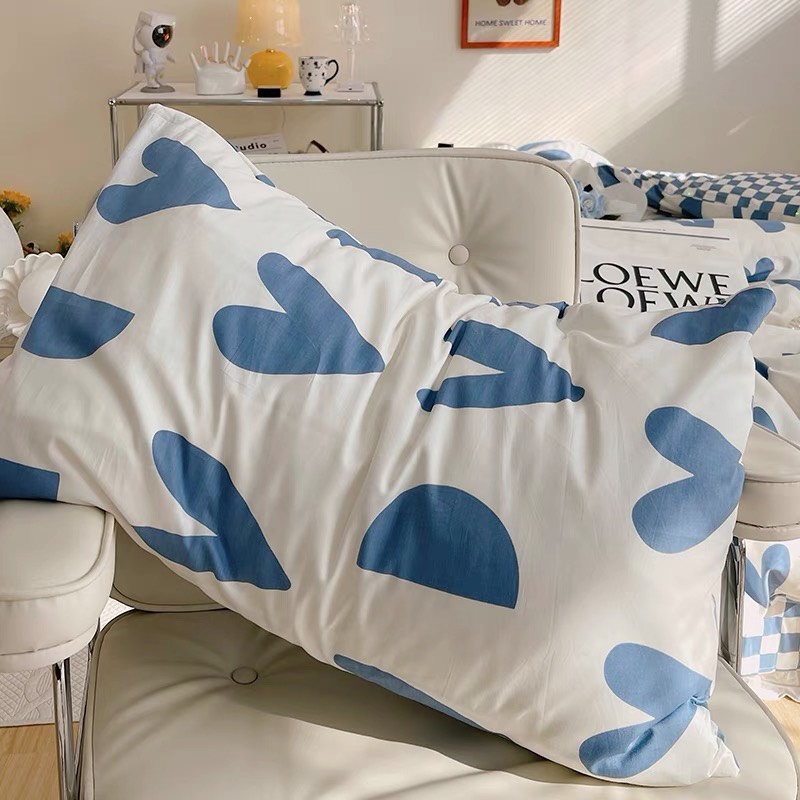 Bộ chăn chần ga gối cotton LIDACO SP001462 - Tim khuyết xanh