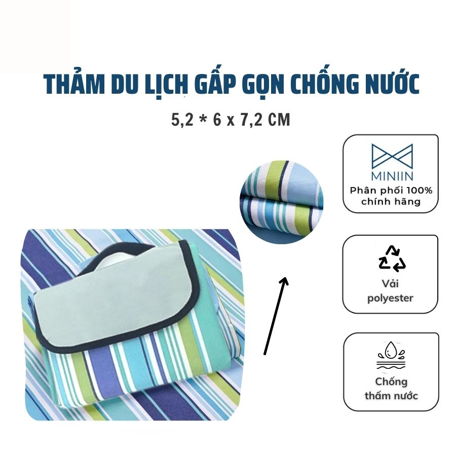 Thảm Du Lịch Dã Ngoại Gấp Gọn Chống Thấm Nước 150 x 200cm - Thảm Gấp Gọn Du Lịch Đi Biển, Bạt Trải Picnic- Hàng Chính Hãng MINIIN