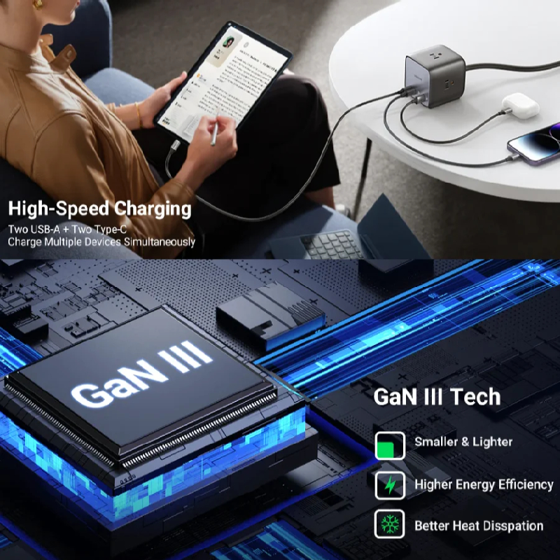 Cục sạc nhanh 65W GaN 3 DigiNest Cube 2xUSB C, 2xUSB A, 3xAC Ugreen 40861 CD268 - thương hiệu đến từ HongKong hàng chính hãng UGREEN có bảo hành !!!
