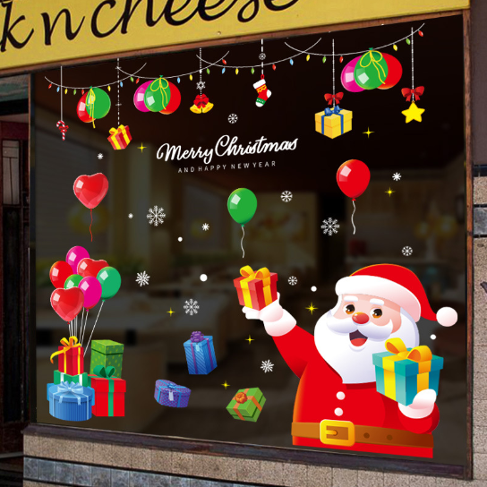 Decal trang trí Noel hít tĩnh điện - Ông già Noel cầm hộp quà