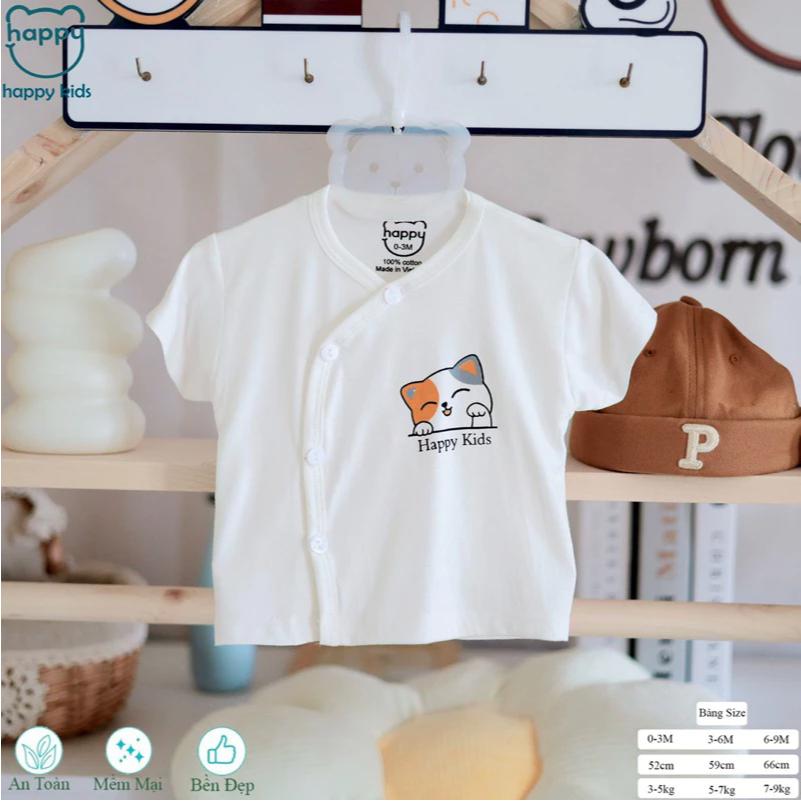 [3-8kg] Áo Sơ Sinh NGẮN TAY Trắng In Chất Thun Lạnh Mềm, Mỏng, Mát Cho Bé - HAPPY KIDS - 1 áo - B. Trai